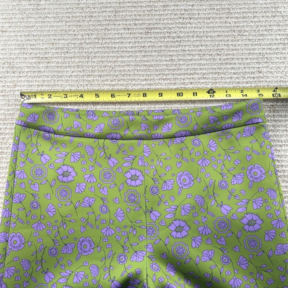 Cynthia Rowley The Bonded Flare Pant Womens 10 Green Purple Floral Retro Mod NWT - Picture 10 of 12